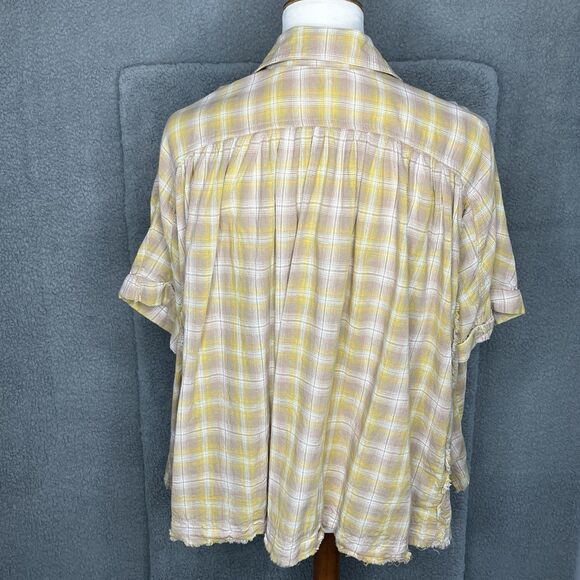 Easel Oversized Plaid Pullover Shirt Womens S Raw Hem Distressed Boho Hippie - Picture 4 of 12